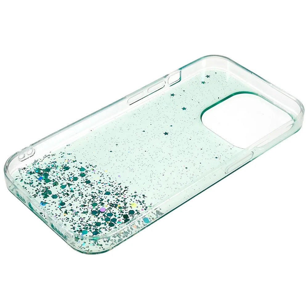 For iPhone 16 Pro Max Case Starry Sky Sparkle Epoxy Anti-Drop TPU Phone Cover - Green - 3