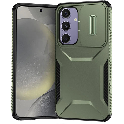 For Samsung Galaxy S24 FE Case Camshield TPU+PC Phone Cover Non-Slip Side Edge - Green - 1