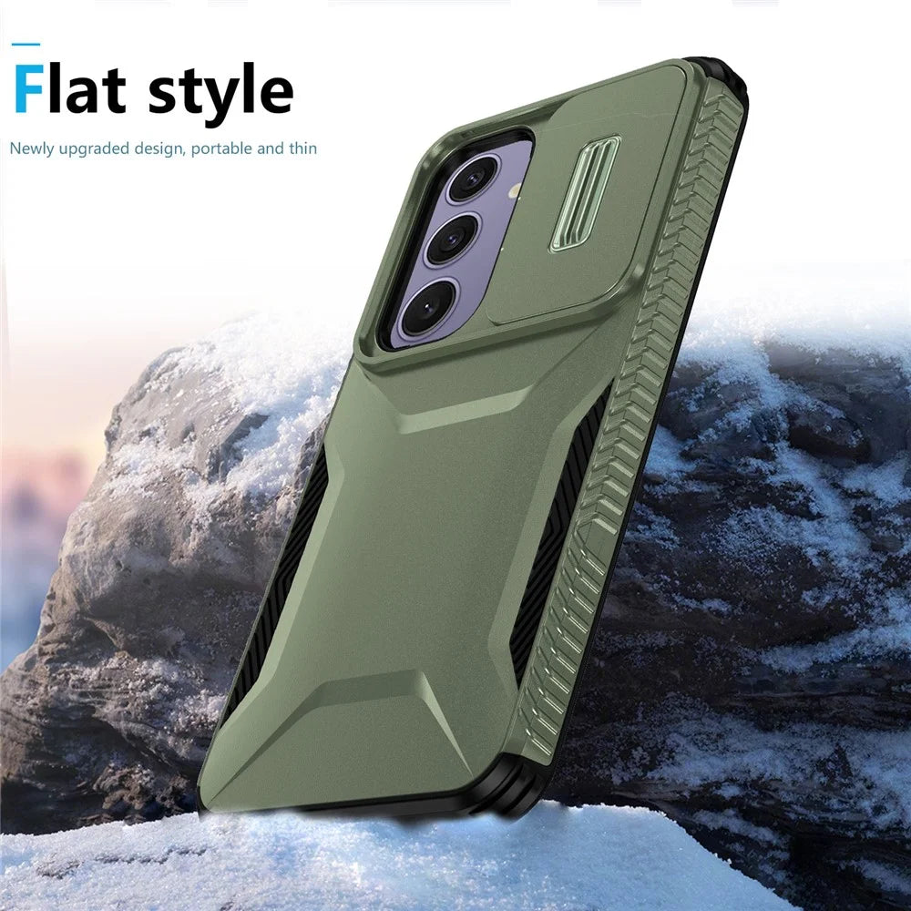 For Samsung Galaxy S24 FE Case Camshield TPU+PC Phone Cover Non-Slip Side Edge - Green - 3