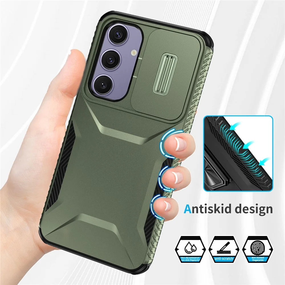For Samsung Galaxy S24 FE Case Camshield TPU+PC Phone Cover Non-Slip Side Edge - Green - 4