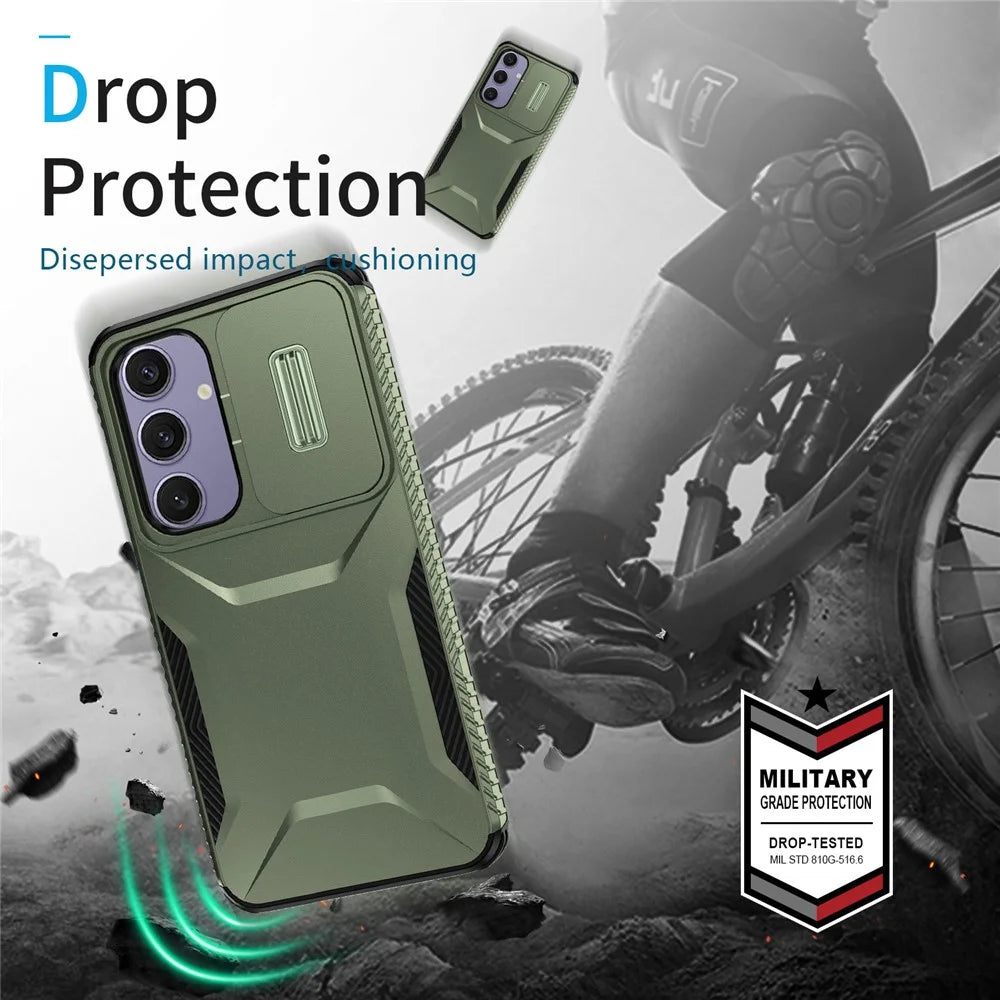 For Samsung Galaxy S24 FE Case Camshield TPU+PC Phone Cover Non-Slip Side Edge - Green - 5