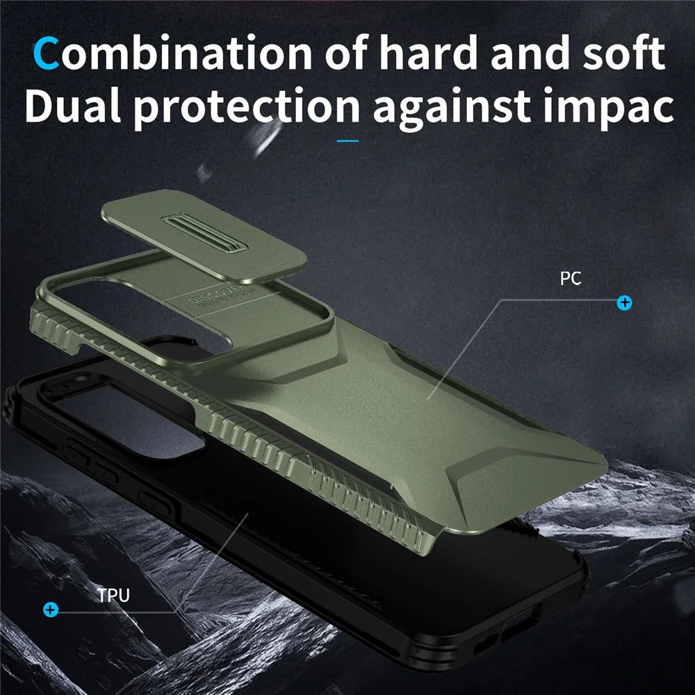 For Samsung Galaxy S24 FE Case Camshield TPU+PC Phone Cover Non-Slip Side Edge - Green - 6