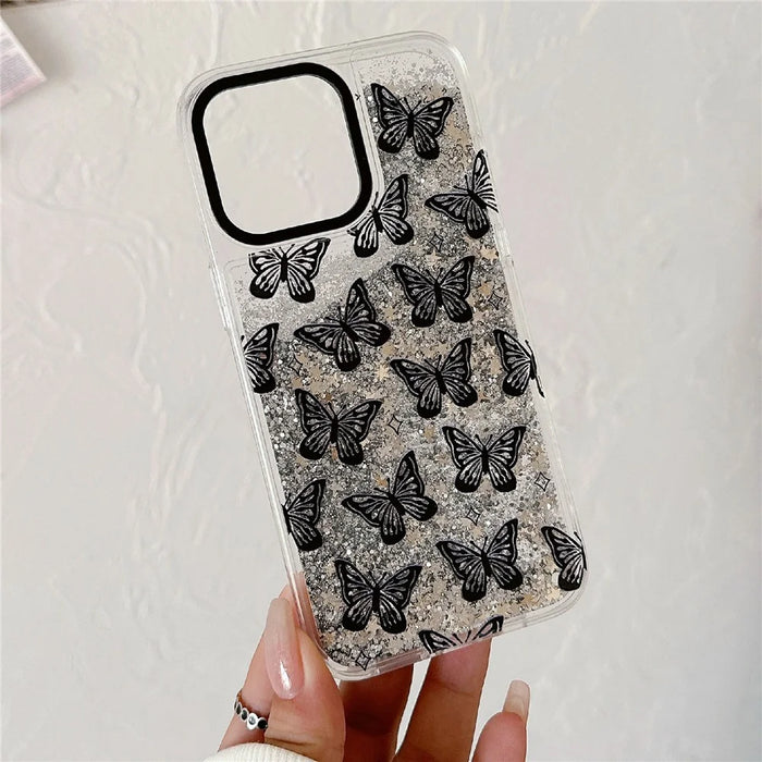 For iPhone 15 Pro Case Pattern Print Glitter Sequins Quicksand PC+TPU Phone Cover - Scale - 4