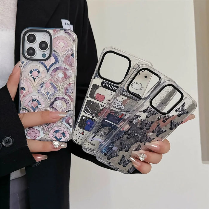 For iPhone 15 Pro Max Case Pattern Print Glitter Sequins Quicksand PC+TPU Phone Cover - Scale - 5