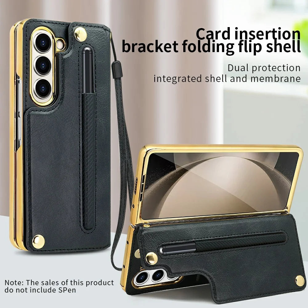 For Samsung Galaxy Z Fold6 5G Case RFID Blocking Card Slot PU+PC Kickstand Phone Cover with Stylus Holder - Black - 2