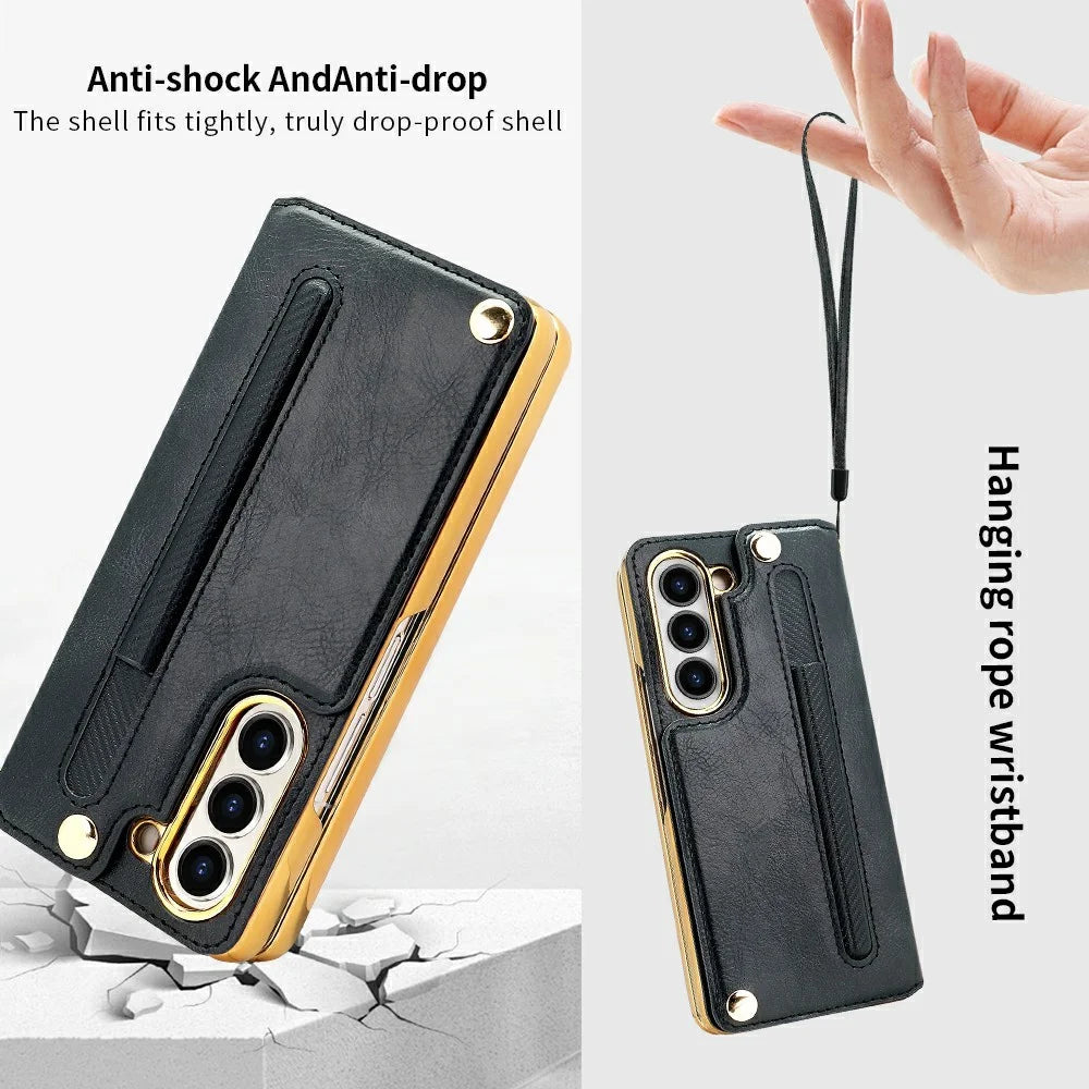 For Samsung Galaxy Z Fold6 5G Case RFID Blocking Card Slot PU+PC Kickstand Phone Cover with Stylus Holder - Black - 7