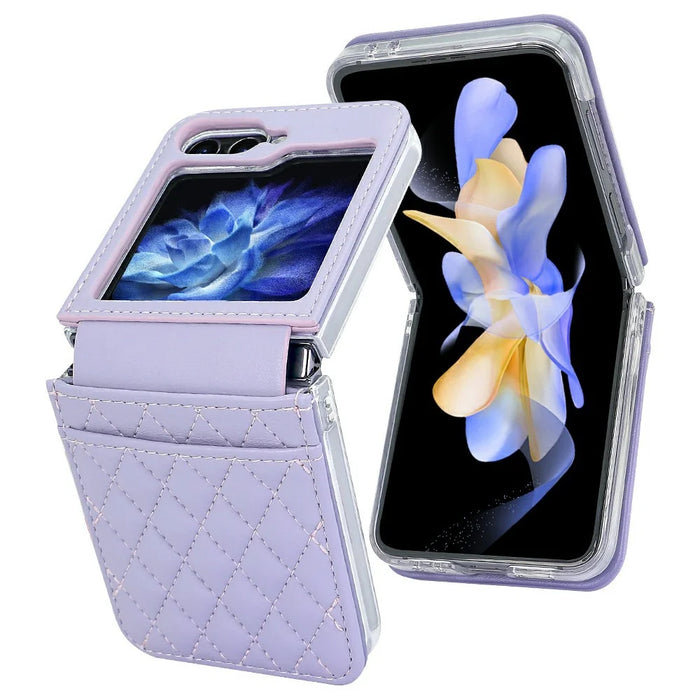 For Samsung Galaxy Z Flip7 FE 5G / Z Flip6 5G Case with Strap Card Slot PU+PC Phone Back Cover - Purple - 2
