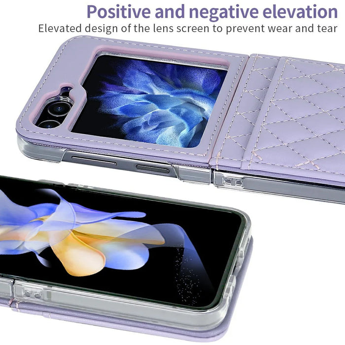 For Samsung Galaxy Z Flip7 FE 5G / Z Flip6 5G Case with Strap Card Slot PU+PC Phone Back Cover - Purple - 4