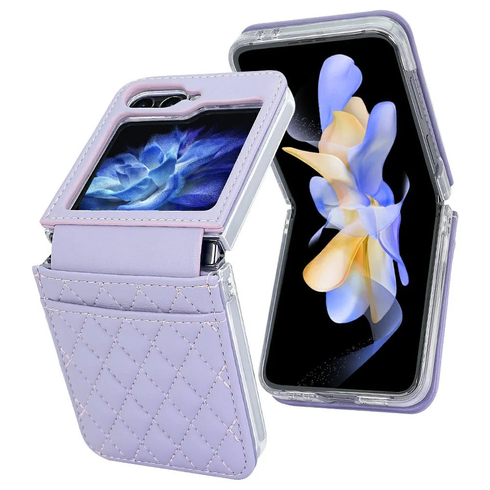 For Samsung Galaxy Z Flip5 5G Case with Strap Card Slot PU+PC Phone Back Cover - Purple - 2