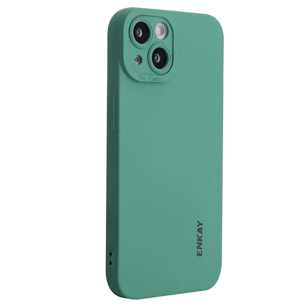 ENKAY HAT PRINCE For iPhone 14 Solid Color Liquid Silicone Anti-drop Case Camera Lens Precise Cutout Phone Back Cover - Blackish Green - 1