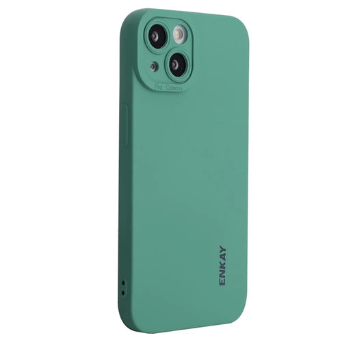 ENKAY HAT PRINCE For iPhone 14 Solid Color Liquid Silicone Anti-drop Case Camera Lens Precise Cutout Phone Back Cover - Blackish Green - 1