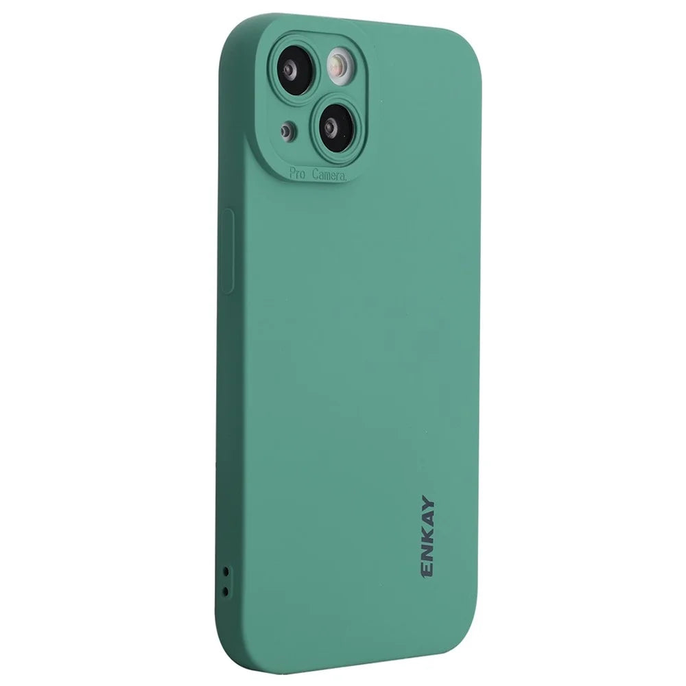 ENKAY HAT PRINCE For iPhone 14 Plus Solid Color Soft Liquid Silicone Case Camera Lens Precise Cutout Drop-proof Cover - Blackish Green - 1