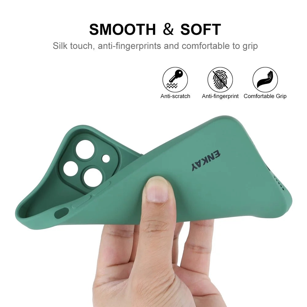 ENKAY HAT PRINCE For iPhone 14 Plus Solid Color Soft Liquid Silicone Case Camera Lens Precise Cutout Drop-proof Cover - Blackish Green - 3