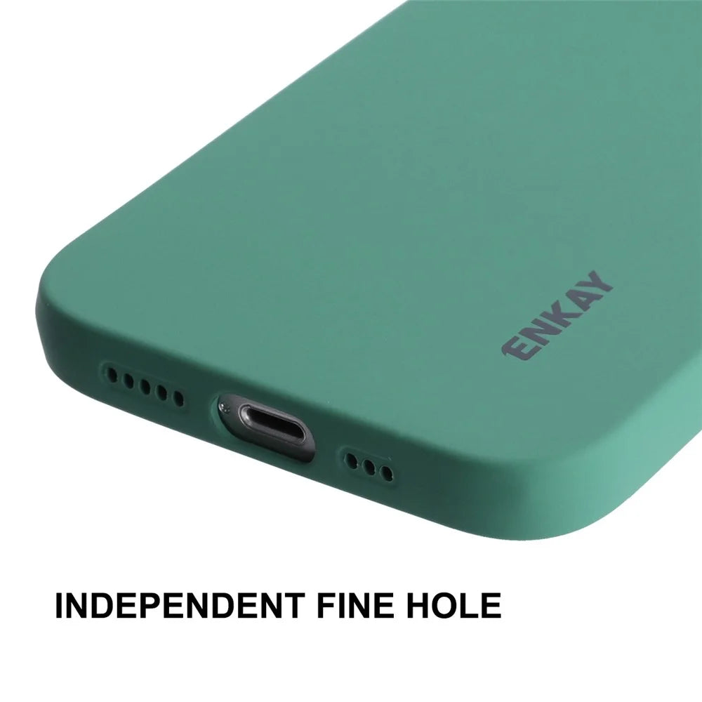 ENKAY HAT PRINCE For iPhone 14 Plus Solid Color Soft Liquid Silicone Case Camera Lens Precise Cutout Drop-proof Cover - Blackish Green - 5