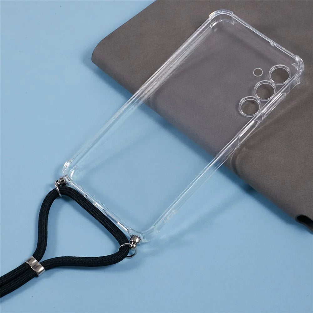 For Samsung Galaxy A16 5G / A16 4G Case Reinforced Corner TPU Clear Phone Cover with Lanyard - 2