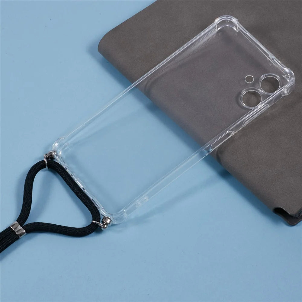 For Samsung Galaxy A06 4G Case Reinforced Corner TPU Clear Phone Cover with Lanyard - 2
