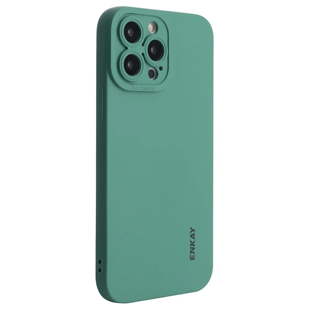 ENKAY HAT PRINCE For iPhone 14 Pro Liquid Silicone Flexible Anti-drop Case Solid Color Camera Lens Precise Cutout Phone Cover - Blackish Green - 1