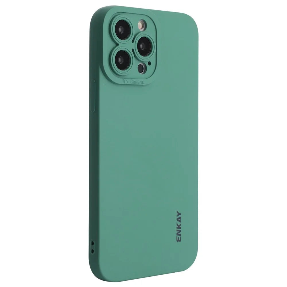 ENKAY HAT PRINCE For iPhone 14 Pro Max Camera Lens Precise Cutout Liquid Silicone Case Solid Color Phone Protective Cover - Blackish Green - 1