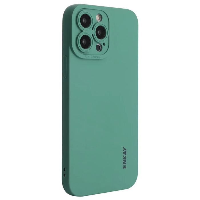 ENKAY HAT PRINCE For iPhone 14 Pro Max Camera Lens Precise Cutout Liquid Silicone Case Solid Color Phone Protective Cover - Blackish Green - 1
