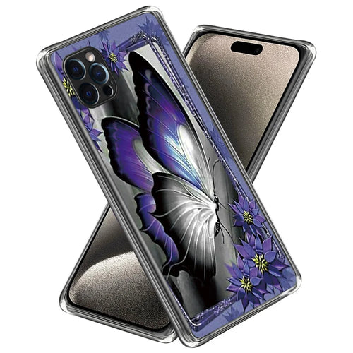 For iPhone 16 Pro Max Case Pattern Printed Shockproof TPU Phone Cover - Purple Butterfly - 1