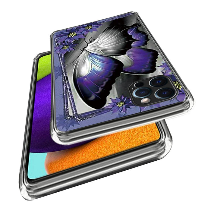 For iPhone 16 Pro Case Pattern Printed Shockproof TPU Phone Cover - Purple Butterfly - 2