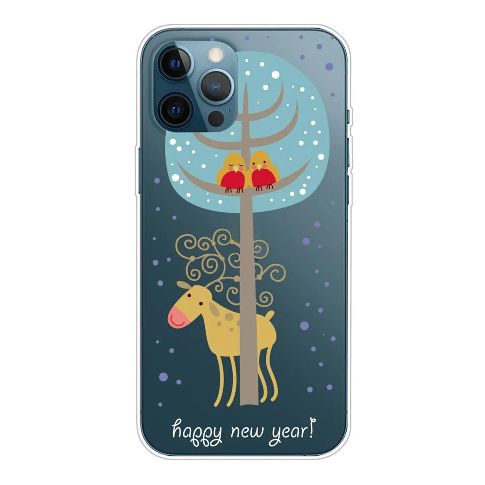 For iPhone 16 Pro Case Christmas Pattern Printing Soft TPU Phone Cover - Deer Under Tree - 1