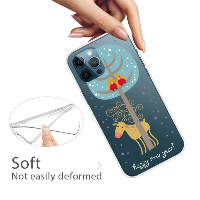 For iPhone 16 Pro Case Christmas Pattern Printing Soft TPU Phone Cover - Deer Under Tree - 2