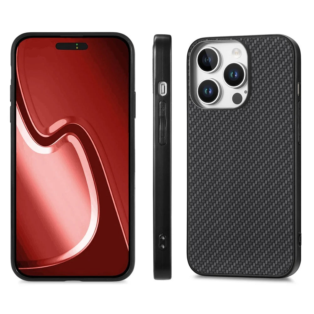 For iPhone 16 Pro Case Carbon Fiber Texture PU+PC+TPU Phone Cover - Black - 2