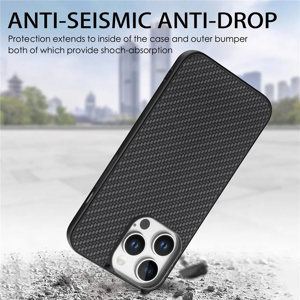 For iPhone 16 Pro Case Carbon Fiber Texture PU+PC+TPU Phone Cover - Black - 3