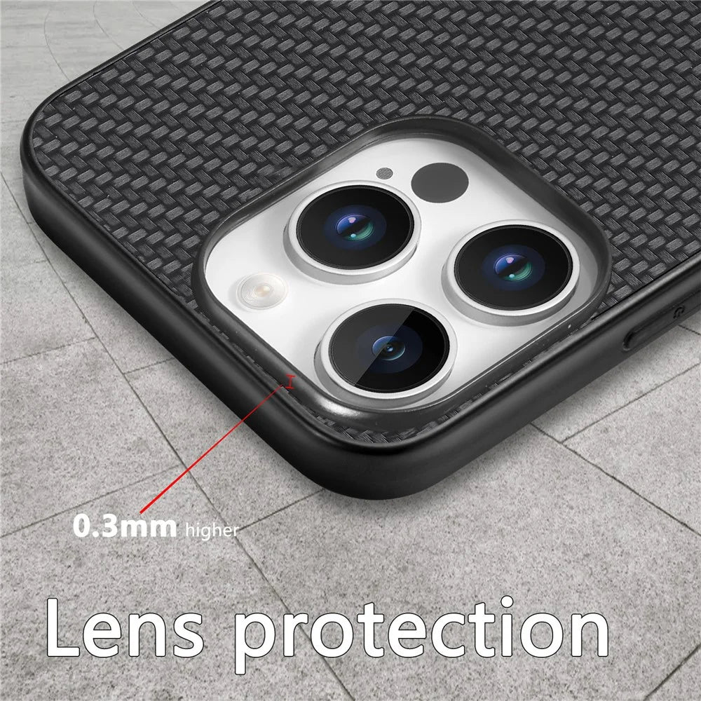 For iPhone 16 Pro Case Carbon Fiber Texture PU+PC+TPU Phone Cover - Black - 4