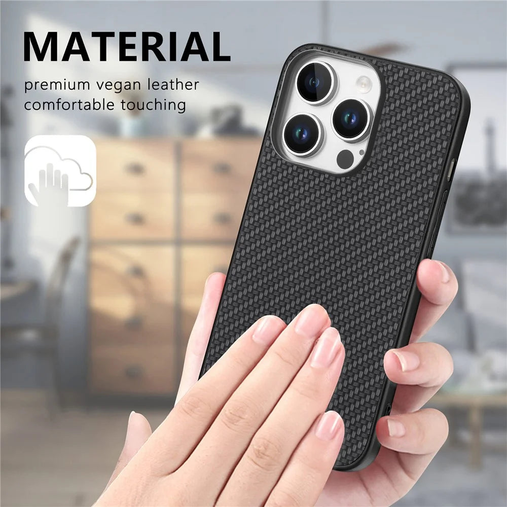 For iPhone 16 Pro Case Carbon Fiber Texture PU+PC+TPU Phone Cover - Black - 5