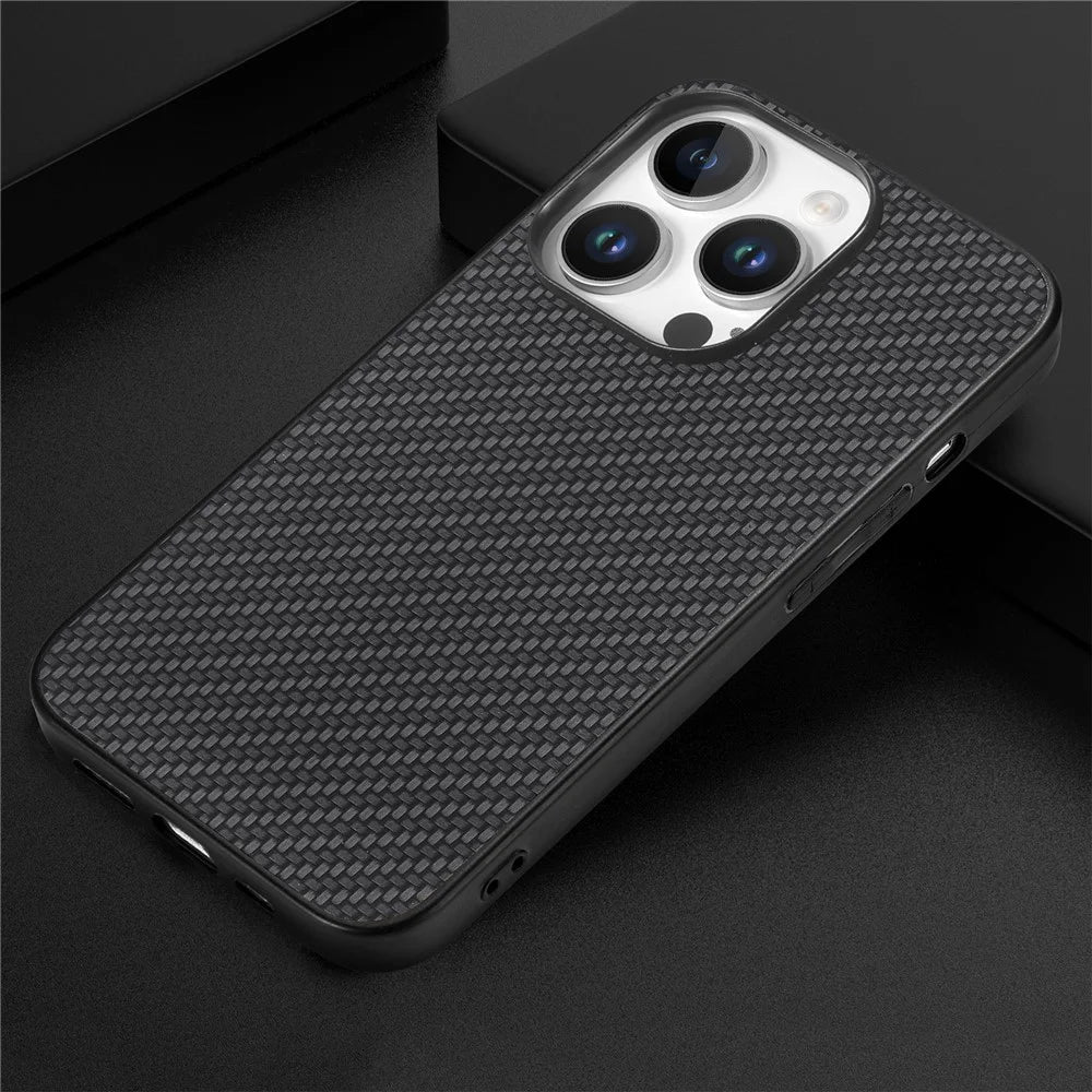For iPhone 16 Pro Case Carbon Fiber Texture PU+PC+TPU Phone Cover - Black - 7