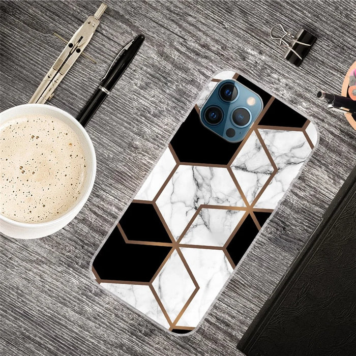 For iPhone 16 Pro Max Case Abstract Marble Pattern Printing TPU Phone Cover - Style A - 4
