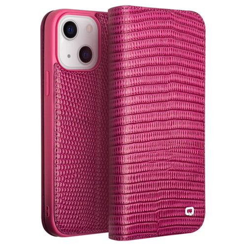 QIALINO For iPhone 14 Plus Genuine Leather Anti-drop Phone Case Crocodile Texture Stand Wallet Cover - 1