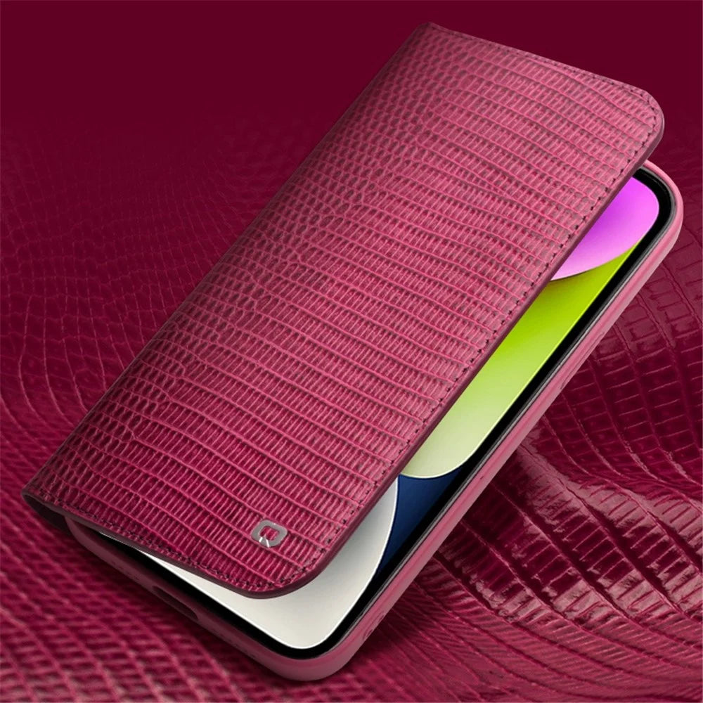 QIALINO For iPhone 14 Plus Genuine Leather Anti-drop Phone Case Crocodile Texture Stand Wallet Cover - 5