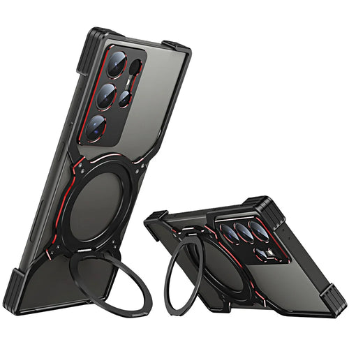 For Samsung Galaxy S23 Ultra Kickstand Case Metal Bumper Magnetic Phone Cover - Black / Red - 1