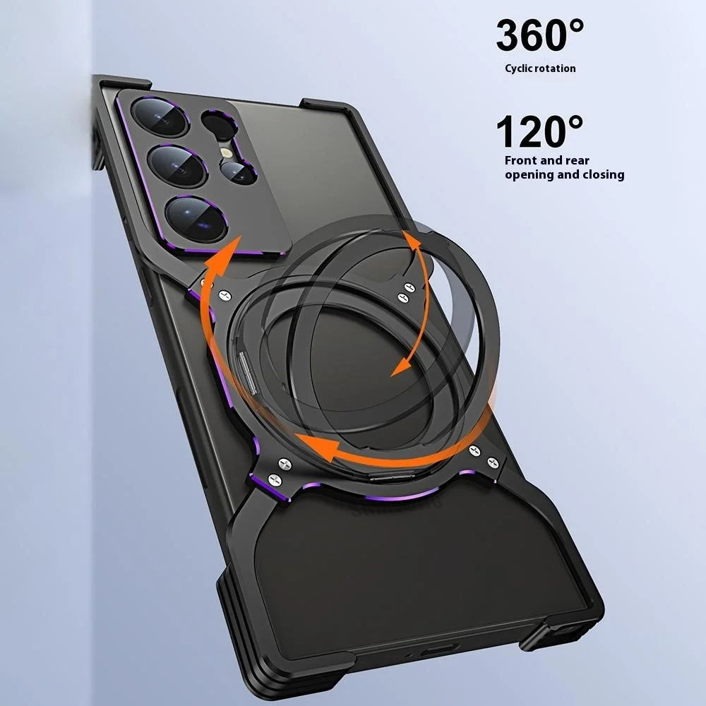 For Samsung Galaxy S23 Ultra Kickstand Case Metal Bumper Magnetic Phone Cover - Black / Red - 2