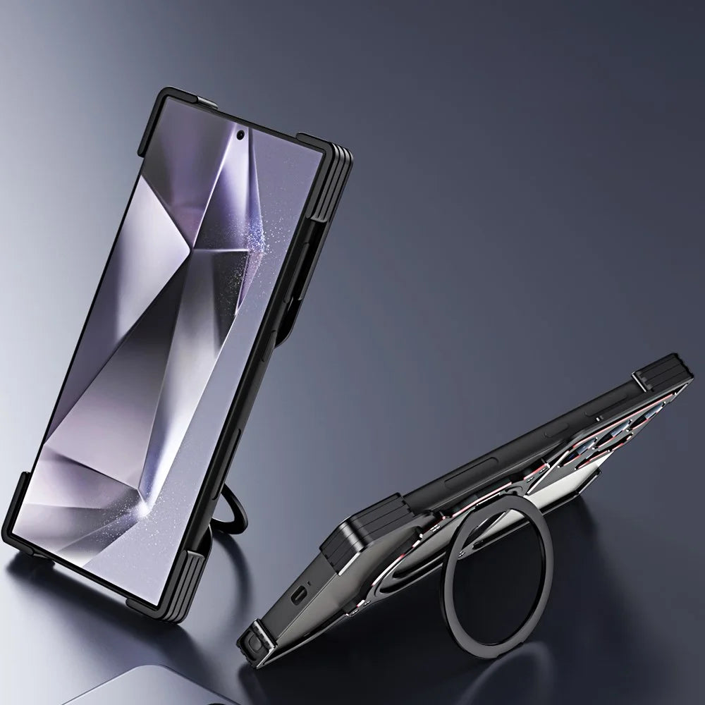 For Samsung Galaxy S23 Ultra Kickstand Case Metal Bumper Magnetic Phone Cover - Black / Red - 4