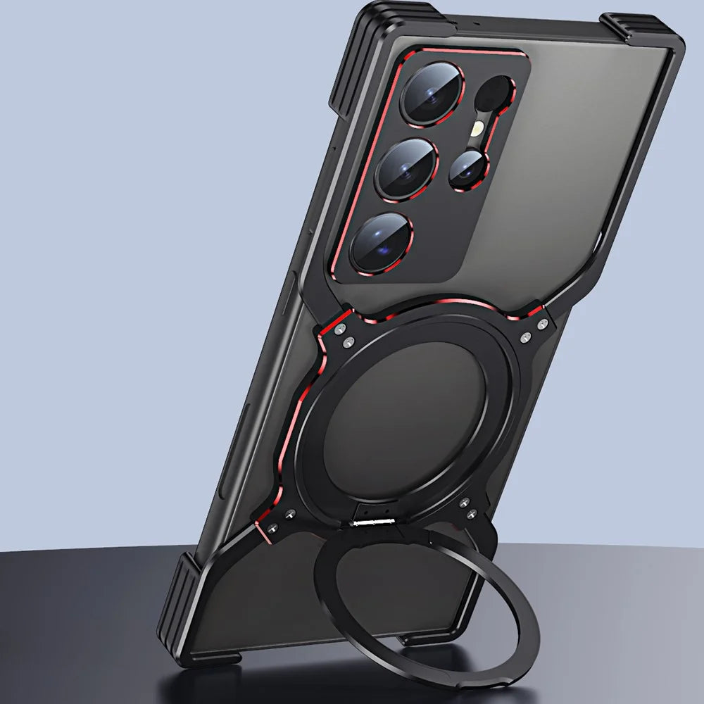 For Samsung Galaxy S23 Ultra Kickstand Case Metal Bumper Magnetic Phone Cover - Black / Red - 5