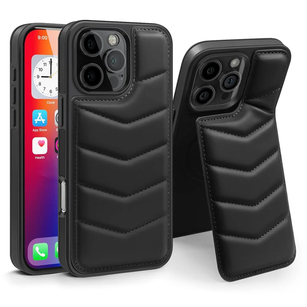 For iPhone 16 Pro Case Compatible with MagSafe RFID Blocking Card Slot Leather Back Cover - Black - 1