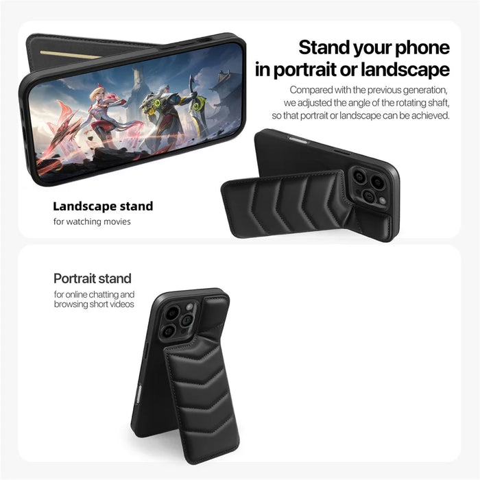 For iPhone 16 Pro Case Compatible with MagSafe RFID Blocking Card Slot Leather Back Cover - Black - 3