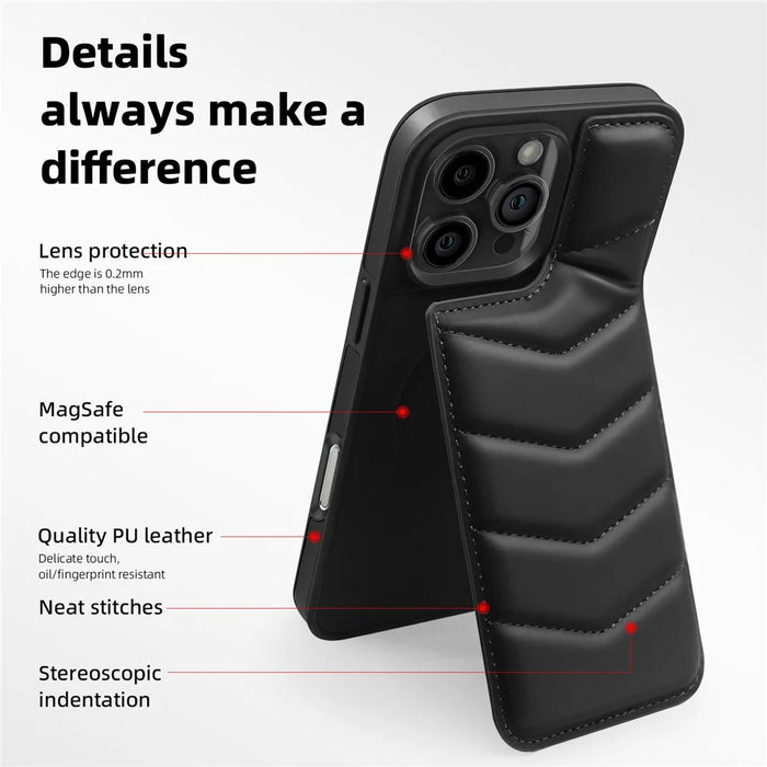 For iPhone 16 Pro Case Compatible with MagSafe RFID Blocking Card Slot Leather Back Cover - Black - 4