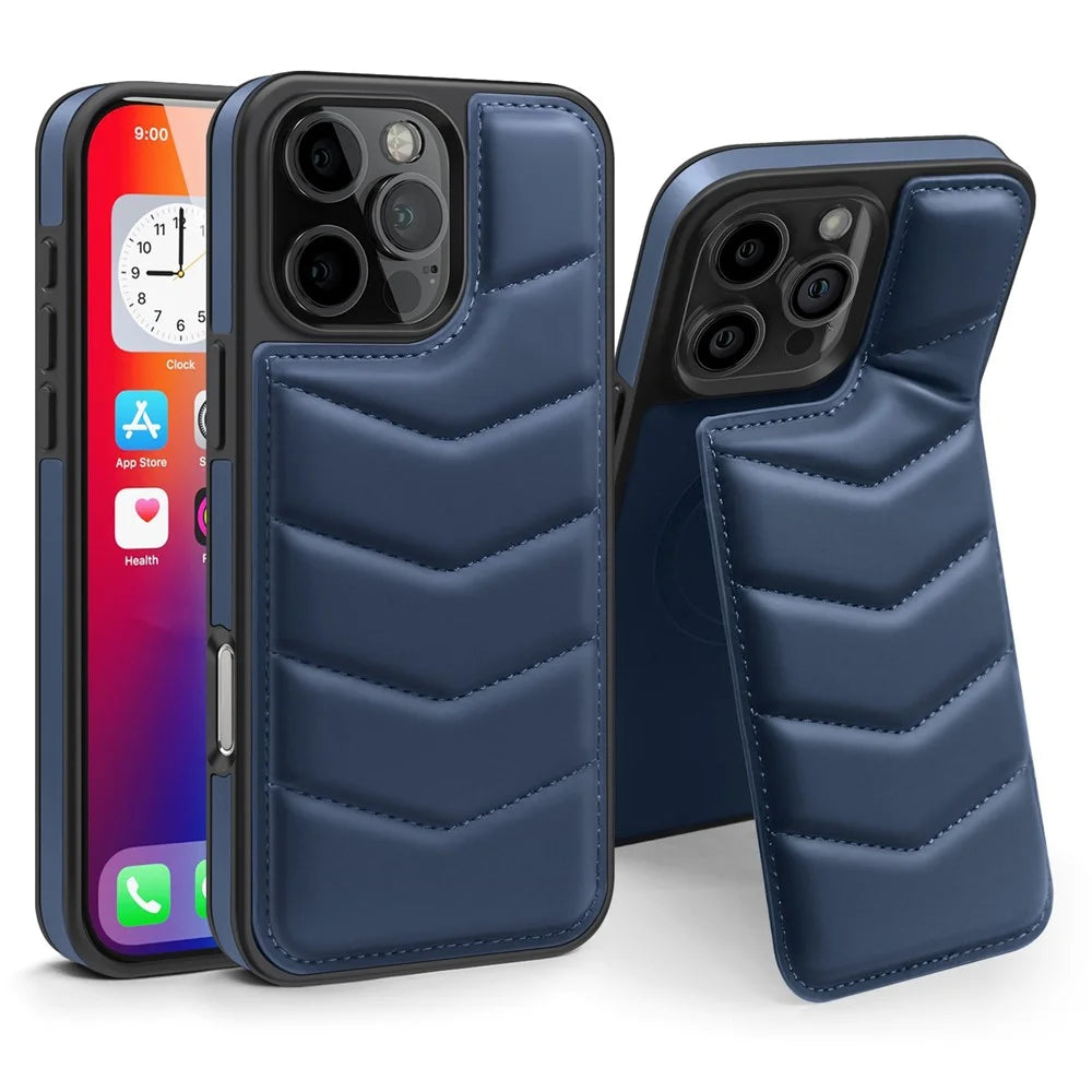 For iPhone 16 Pro Max Case Compatible with MagSafe RFID Blocking Card Slot Leather Back Cover - Blue - 1