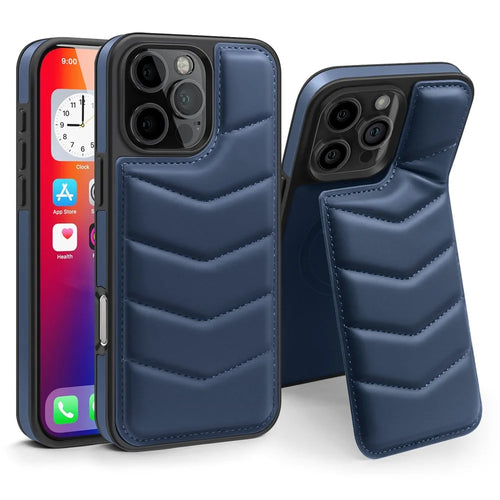 For iPhone 16 Pro Max Case Compatible with MagSafe RFID Blocking Card Slot Leather Back Cover - Blue - 1