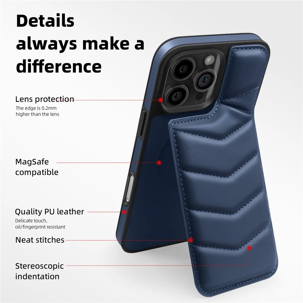 For iPhone 16 Pro Max Case Compatible with MagSafe RFID Blocking Card Slot Leather Back Cover - Blue - 3