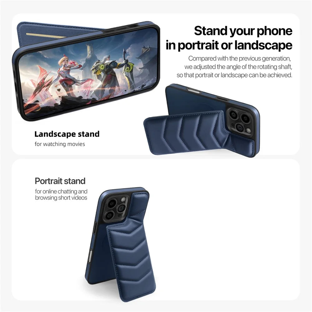 For iPhone 16 Pro Max Case Compatible with MagSafe RFID Blocking Card Slot Leather Back Cover - Blue - 5