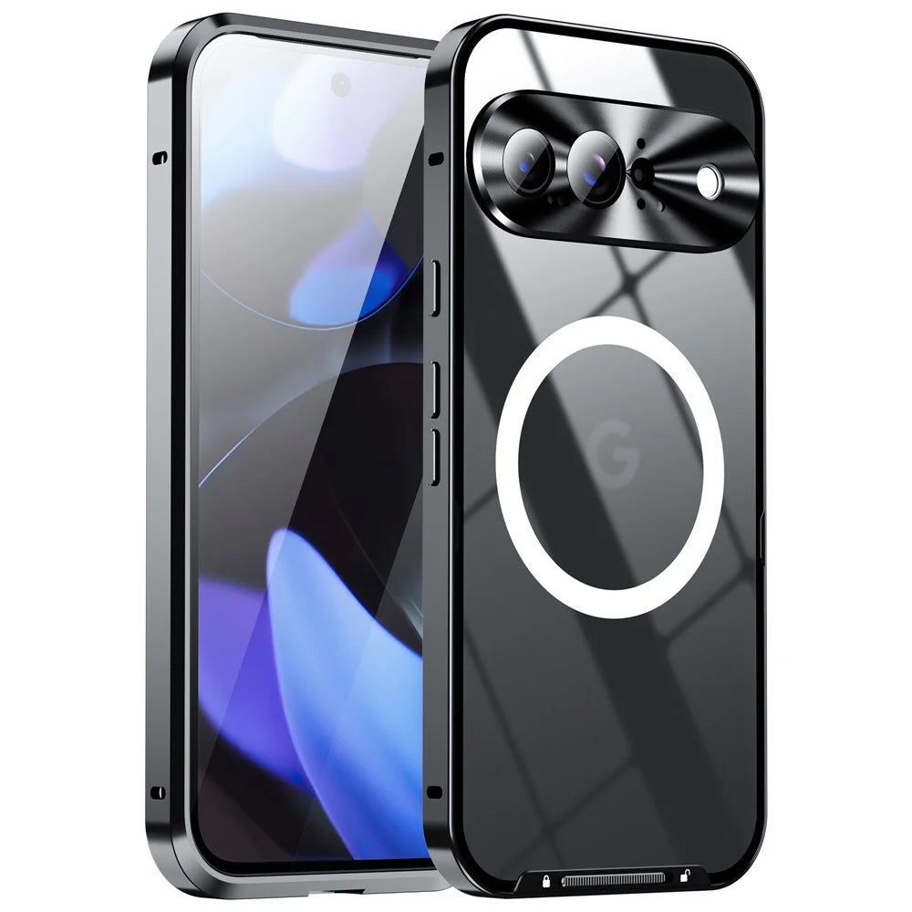 For Google Pixel 9 Magnetic Case Metal Frame Matte Phone Cover - Black - 1