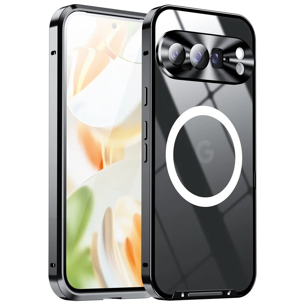 For Google Pixel 9 Pro Magnetic Case Metal Frame Matte Phone Cover - Black - 1