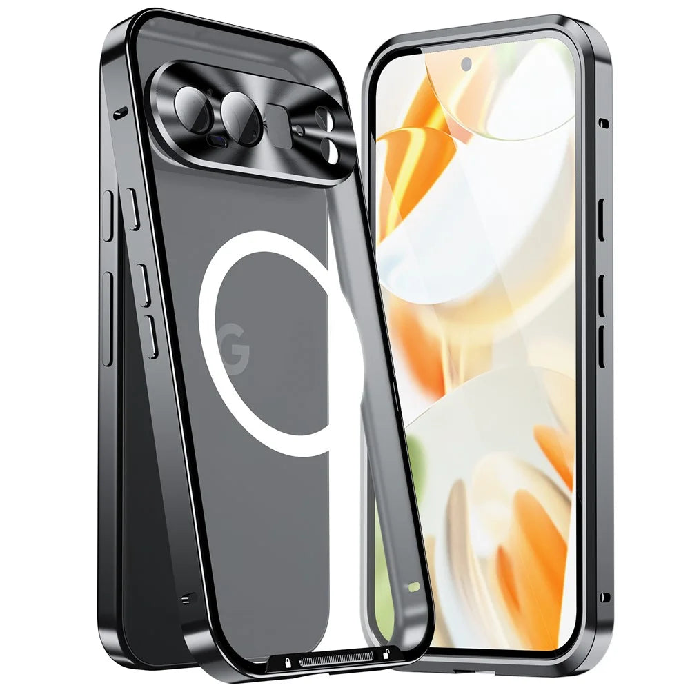 For Google Pixel 9 Pro Magnetic Case Metal Frame Matte Phone Cover - Black - 4