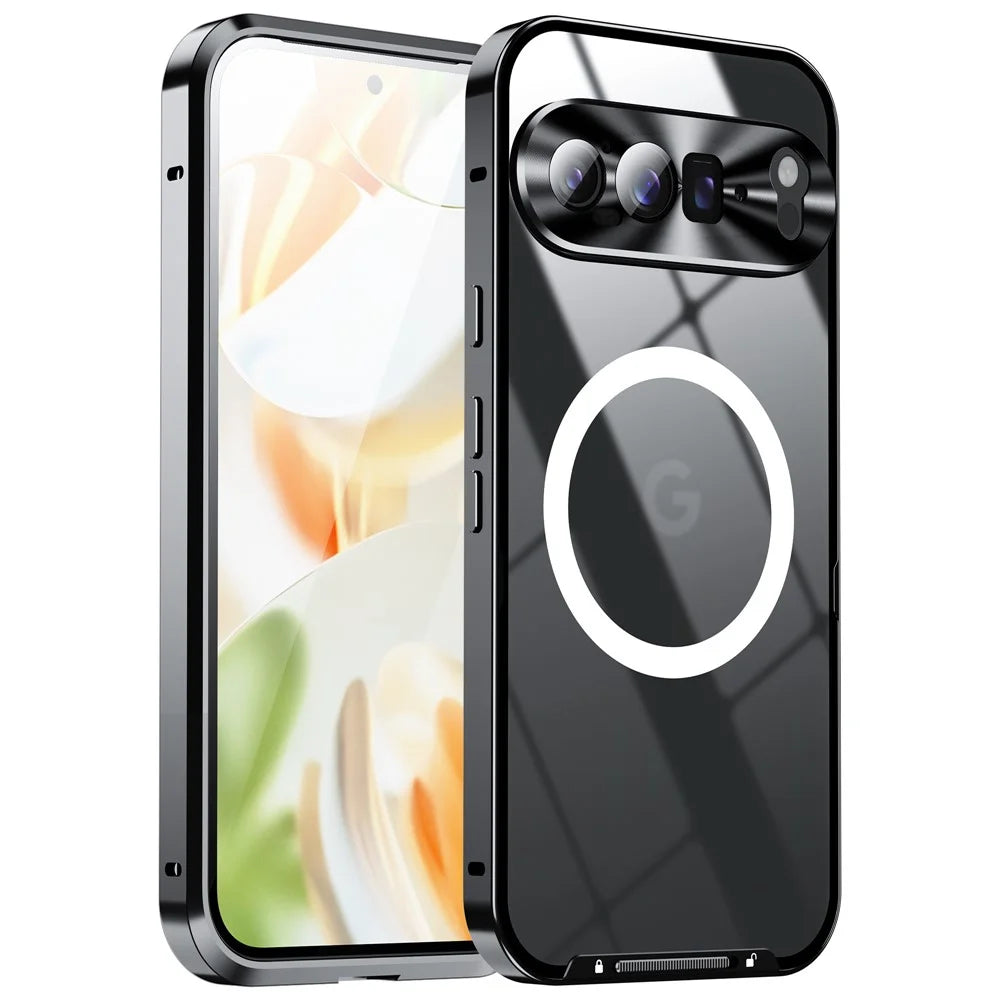 For Google Pixel 9 Pro XL Magnetic Case Metal Frame Matte Phone Cover - Black - 1